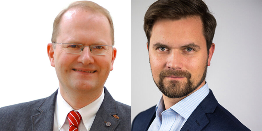 Der Schulleiter des privaten evangelischen Lukas-Gymnasiums in München, Jörg Birnbacher und der Sprecher der christlichen Organisation ADF International, Andreas Thonhauser. Foto: Privat; ADF International