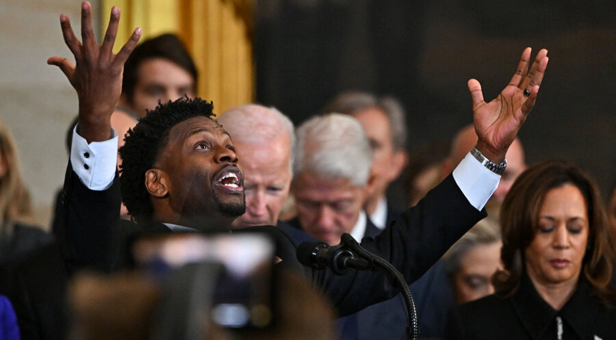 Pastor Lorenzo Sewell bei der Antseinführung von US-Präsident Donald Trump. Foto: picture alliance / via REUTERS | Melina Mara