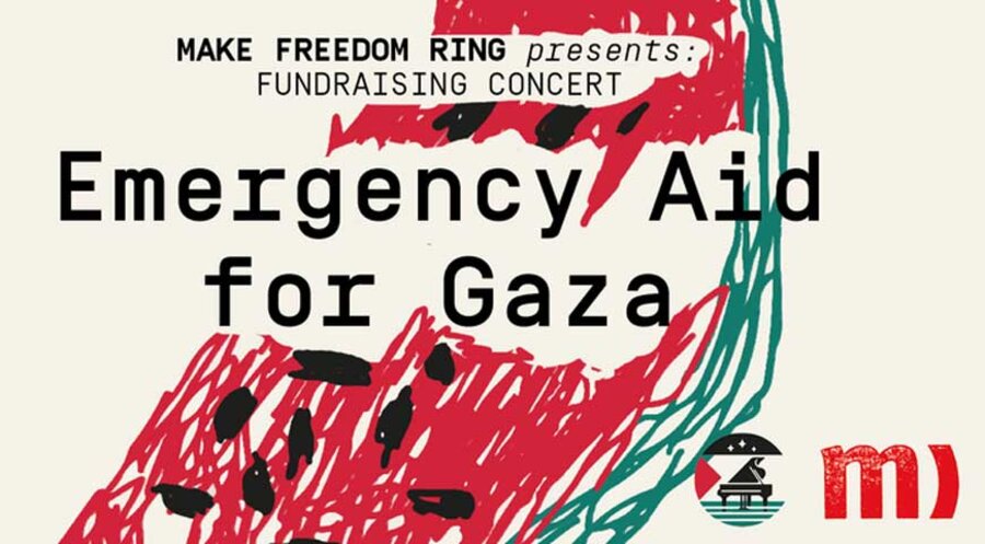 Bei dem Benefizkonzert des Künstlerkollektivs „Make Freedom Ring“ sollen Spenden für die medizinische Versorgung der Menschen im Gazastreifen gesammelt werden. Grafik: Medico International