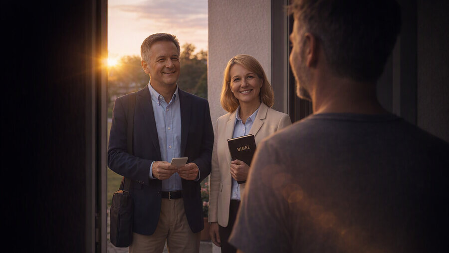 Zeugen Jehovas sprechen Menschen oftmals an der Haustür zu Glaubensthemen an. 