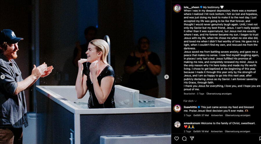 Lola Sheen machte ihre Taufe bei Instagram öffentlich. Screenshot: Instagram/lola__sheen