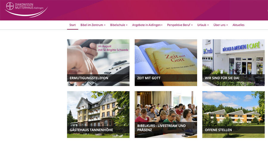 Die Website des Diakonissenmuttehauses Aidlingen. Screenshot: www.diakonissenmutterhaus-aidlingen.de