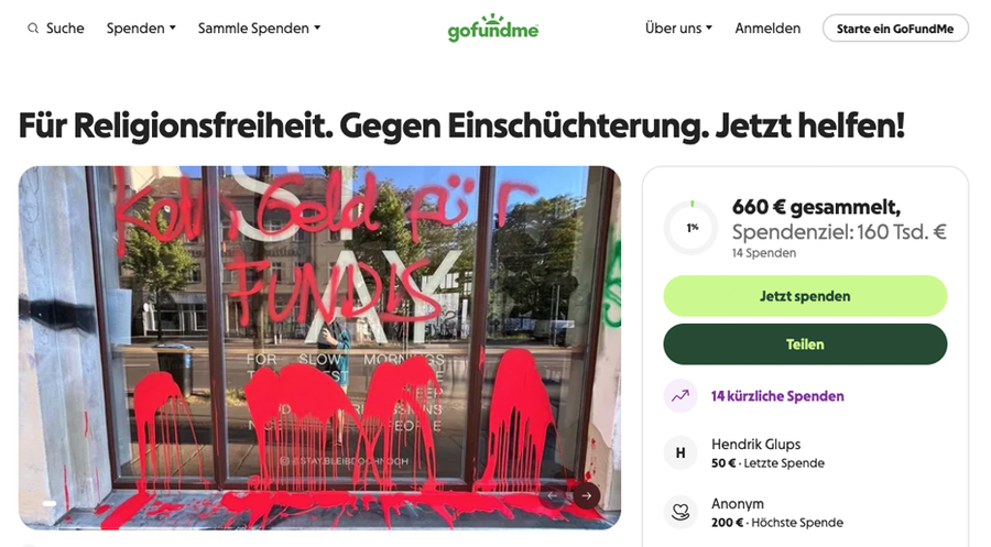 Das Ziel der Kampange sind 160.000 Euro. Screenshot: gofundme.com