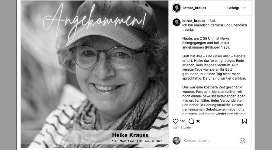 Ihr Mann, Lothar Krauss, zeigte sich auf Instagram dankbar für die vergangenen Monate mit seiner Frau Heike. Screenshot: Instagram/Lothar Krauss