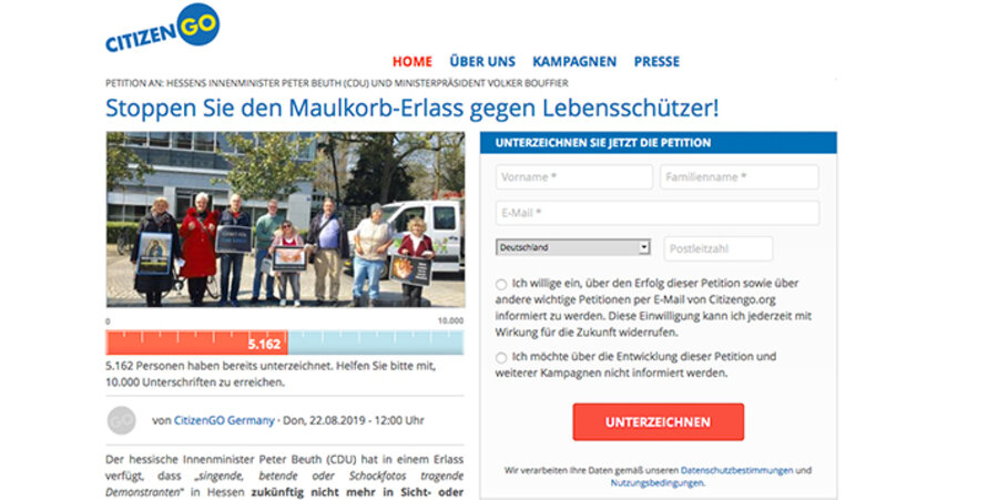Die Petition haben bereits mehr als 5.000 Menschen unterzeichnet. Screenshot: www.citizengo.org