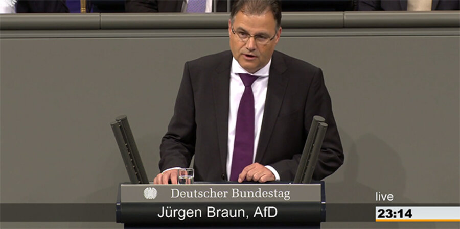 Der AfD-Abgeordnete Jürgen Braun während seiner Rede. Screenshot: bundestag.de
