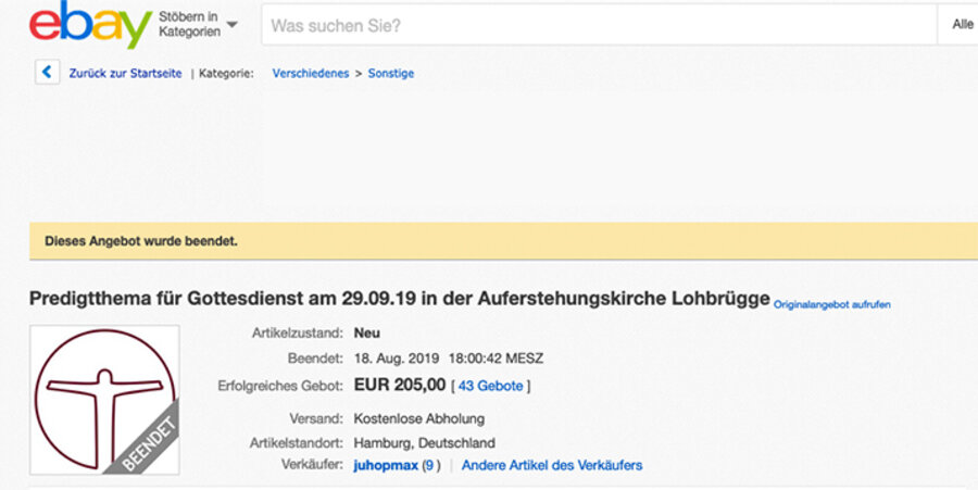 Der Bieter hatte sich das Thema „Mit einer 4 minus kommt man auch in den Himmel“ gewünscht. Screenshot: www.ebay.de 