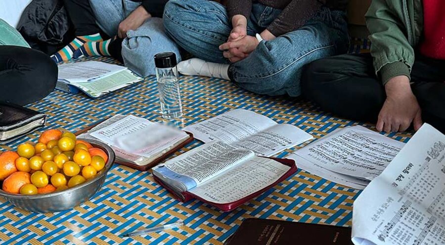 Nordkoreanische Frauen kommen nach ihrer Flucht in ihrem Zufluchtsland zum gemeinsamen Studium der Bibel zusammen. Foto: Open Doors