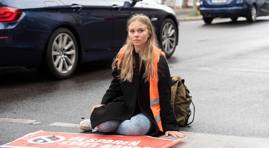 Die Sprecherin der Protestbewegung „Letzte Generation“, Aimée van Baalen. Foto: Picture Alliance/Paul Zinken
