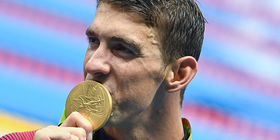 Gerade hat er seine 19. Olympische Goldmedaille gewonnen und ist damit der erfolgreichste Olympionike aller Zeiten: der US-amerikanische Schwimmer Michael Phelps. Foto: picture-alliance/dpa