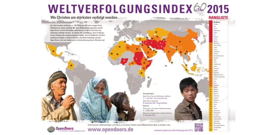 In diesen Ländern werden Christen am meisten verfolgt. Karte: Open Doors