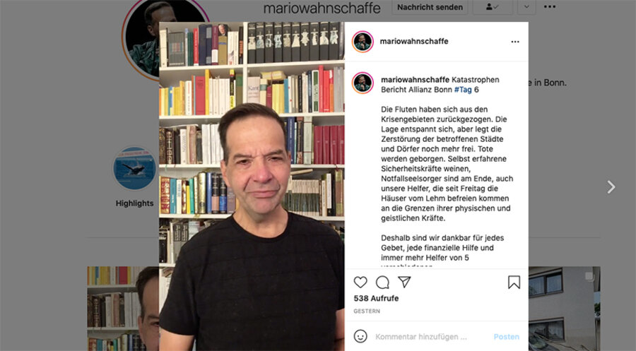 Pastor Mario Wahnschaffe in der Videobotschaft auf seinem Profil der Social Media-Plattform Instagram. Screenshot: Instagram/Mario Wahnschaffe