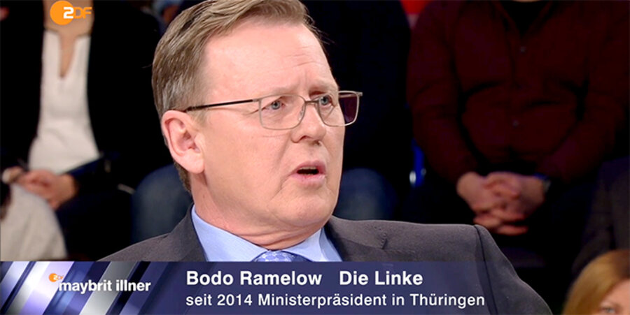 Der thüringische Ministerpräsidente Bodo Ramelow in der ZDF-Fernsehsendung „Maybrit Illner“. Screenshot: ZDF