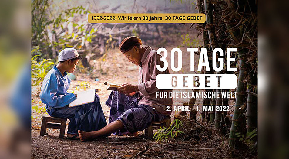 Der Gebetsleitfaden zur Aktion „30 Tage Gebet für die islamische Welt“. Grafik: 30tagegebet.de