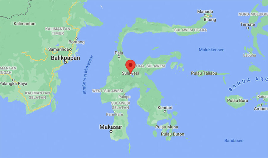 Sulawesi ist eine indonesische Insel zwischen Borneo und Neuguinea. Screenshot: Google Maps