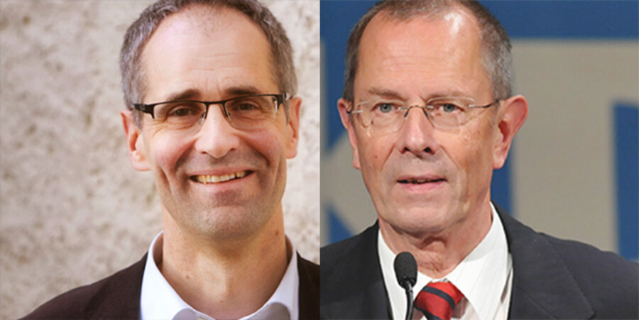 v. l.: Der Pfarrer der Evangelischen Kirchengemeinde Vöhringen/Iller in Bayern, Jochen Teuffel und der frühere thüringische Landesbischof Christoph Kähler. Fotos: Privat; idea/kairospress