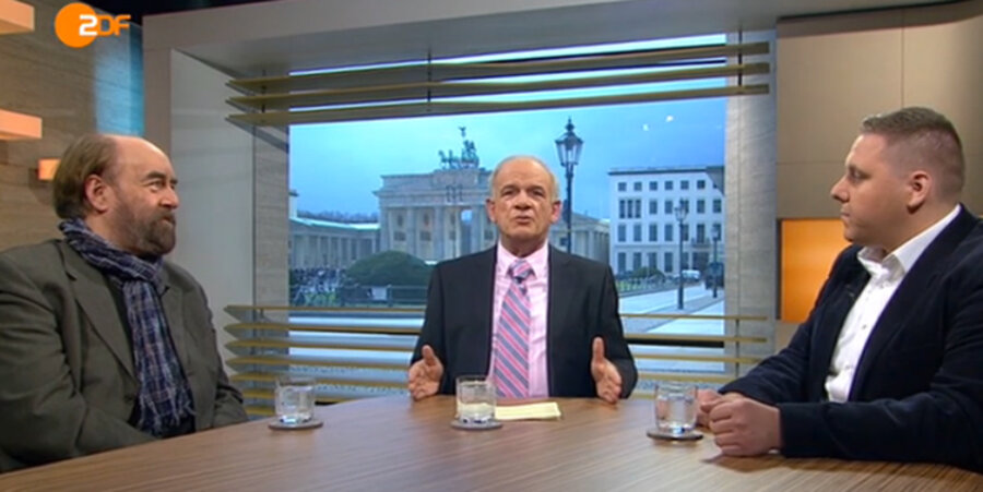 v.l.: Familientherapeut Michael Thiel, Moderator Peter Hahne und Erzieher Markus Bilke. Screenshot: ZDF