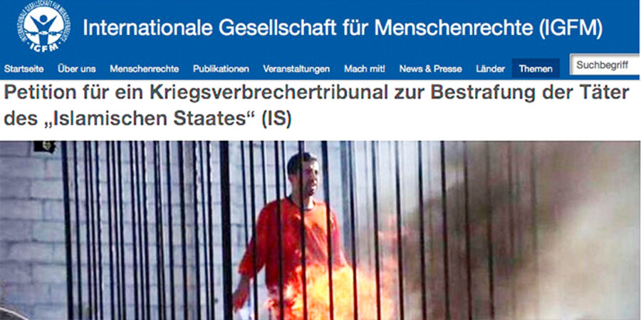 Die IGFM am 3. August eine Online-Petition (www.menschenrechte.de/is-tribunal). Screenshot: IGFM