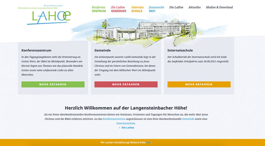 Die Website der Langensteinbacher Höhe. Screenshot: lahoe.de