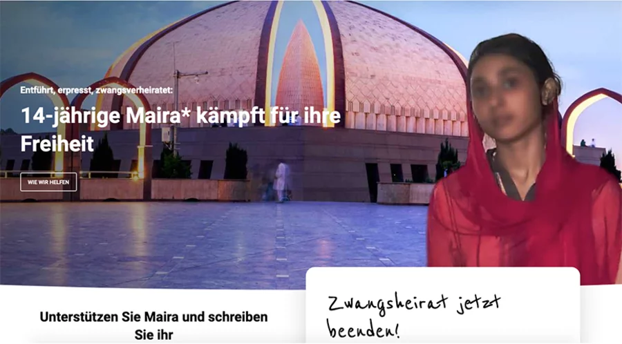 Die 14-jährige Katholikin Maira wurde nach eigenen Angaben gewaltsam entführt, mit einem Muslim verheiratet und gezwungen, zum Islam konvertieren. Screenshot: www.adfinternational.de