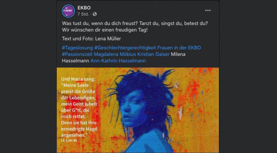 Die EKBO veröffentlicht während der Passionszeit auf ihren Kanälen der sozialen Netzwerke die Losung in „geschlechtergerechter Sprache“. Screenshot: Twitter/ EKBO