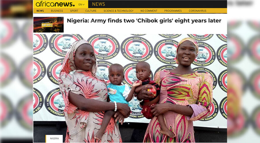 Die beiden entführten Schülerinnen aus Chibok, Hauwa Joseph und Mary Dauda. Screenshot: africanews.com