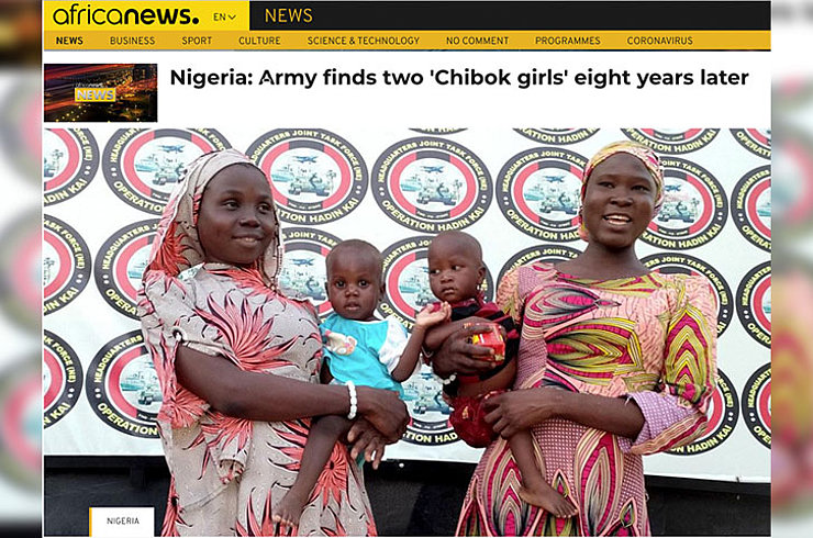 Die beiden entführten Schülerinnen aus Chibok, Hauwa Joseph und Mary Dauda. Screenshot: africanews.com