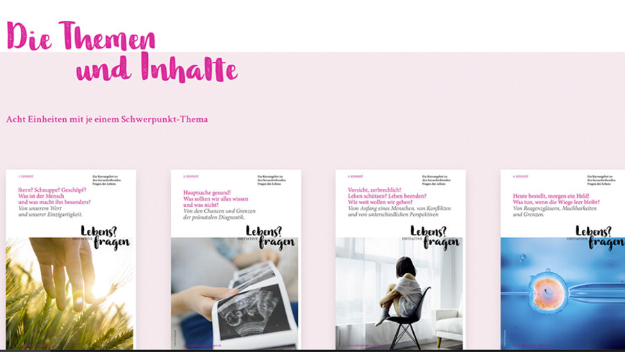 Auf der Internetseite der Initiative sind zahlreiche Materialien und Kurse angeboten. Screenshot: initiative-lebensfragen.de