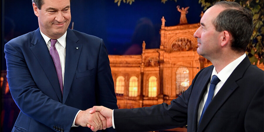 v.l.: Ministerpräsident Markus Söder (CSU) wird wohl mit Hubert Aiwanger, Spitzenkandidat und Parteichef der Freien Wähler in Bayern, eine Koalition bilden. Foto: picture-alliance/dpa