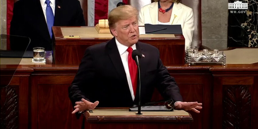 US-Präsident Donald Trump am 5. Februar bei seiner Rede zur Lage der Nation. Screenshot: whitehouse.gov