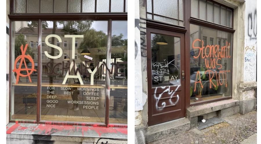 Nach 26 Angriffen musste das „Stay“-Café Ende Juni schließen – nun wurde das Gebäude erneut beschmiert. Foto: Zeal Church