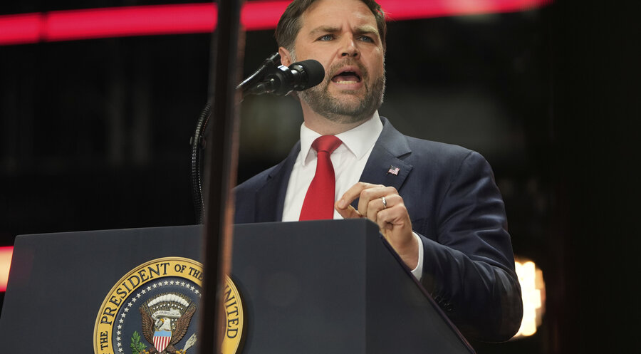 Auch der US-Vizepräsident J.D. Vance hielt eine Rede. Foto: picture alliance / ASSOCIATED PRESS | Julia Demaree Nikhinson