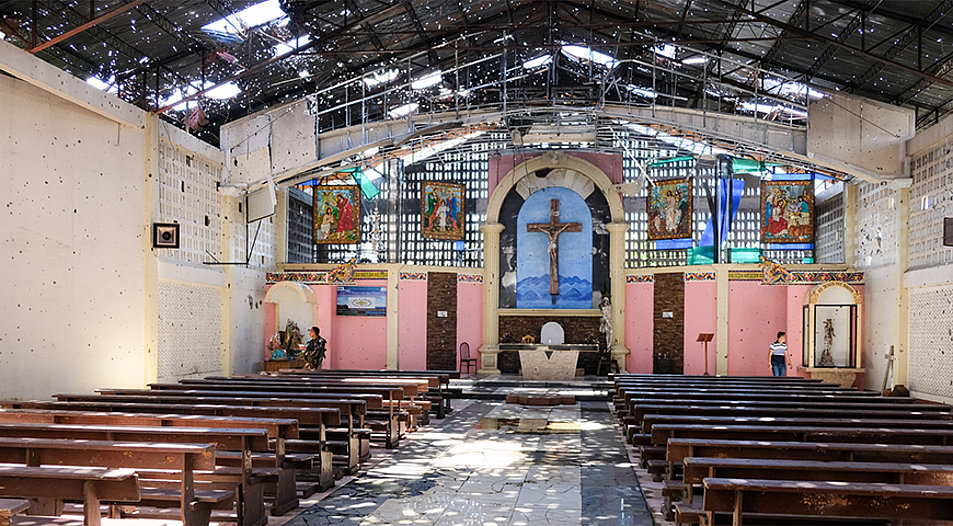 Die zerstörte Kathedrale von Marawi City. Foto: Kirche in Not