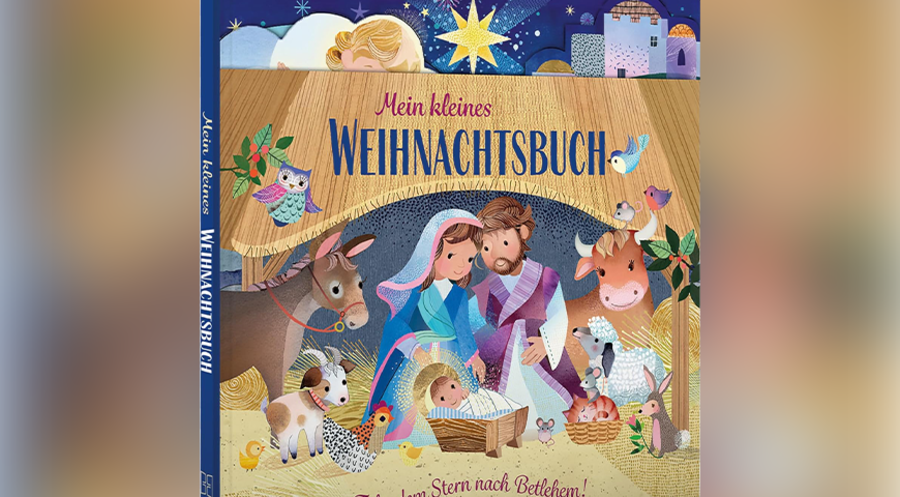 Zum Vorlesen für Kinder ab 3 Jahren geeignet: Das Pappbilderbuch „Mein kleines Weihnachtsbuch“ von Lynn Horrabin. Cover: Deutsche Bibelgesellschaft