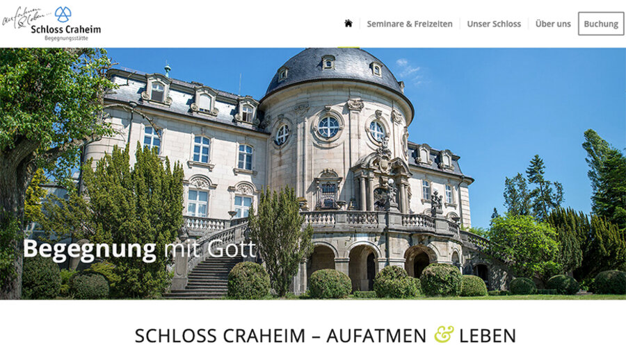 Der Internetauftritt von Schloss Craheim. Screenshot: www.craheim.de