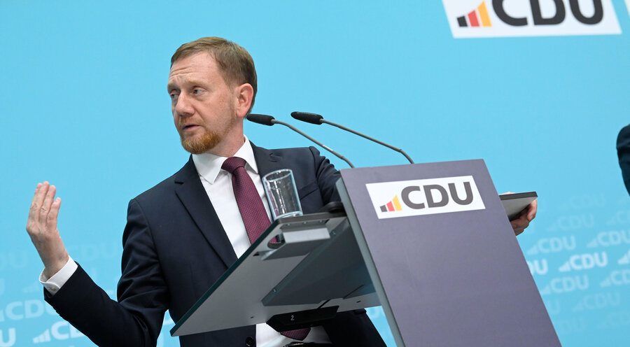 Ministerpräsident des Freistaates Sachsen, Michael Kretschmer (CDU), nach den Landtagswahlen. Foto: picture alliance / Geisler-Fotopress | Frederic Kern/Geisler-Fotopress