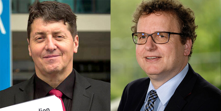 v. l.: Der Gründer der Bürgerinitiative „FaireMedien“, Thomas Schührer, und der epd-Chefredakteur Thomas Schiller. Fotos: Andreas Kobs; epd-bild/Norbert Neetz