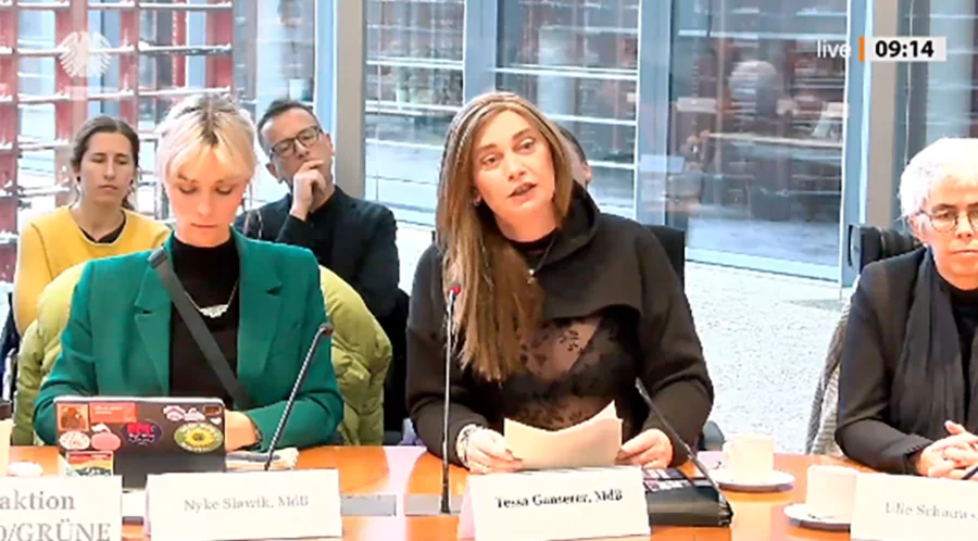 Die Grünen-Politikerin Tessa Ganserer während der Anhörung zum geplanten Selbstbestimmungsgesetz. Foto: Screenshot Bundestagsfernsehen