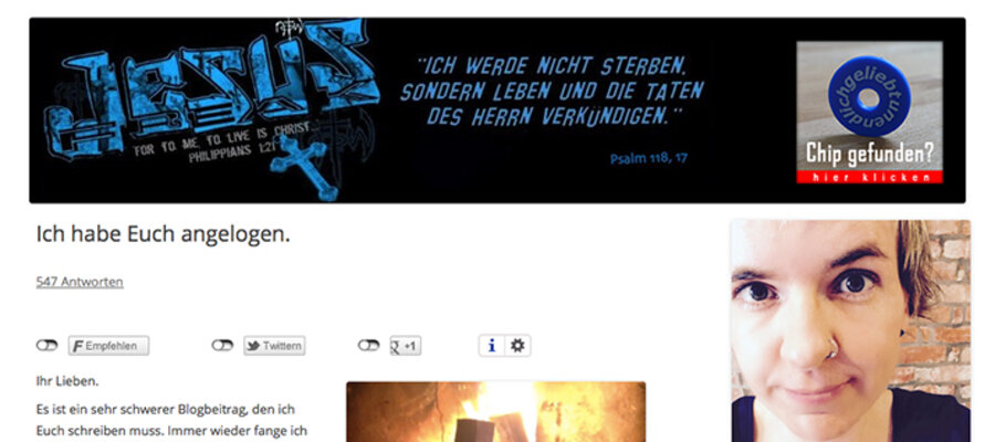 Auf ihrem Blog beichtet sie den Lesern ihren Betrug. Screenshot: www.gekreuzsiegt.de
