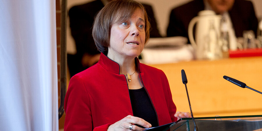 Die Präses der Evangelischen Kirche von Westfalen, Annette Kurschus, auf der Landessynode. Foto: Gerd-Matthias Hoeffchen