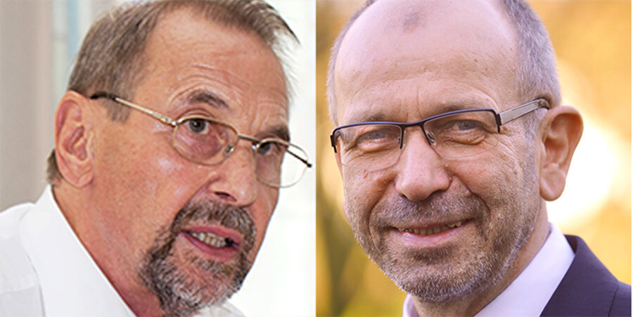 v. l.: Der Professor für Systematische Theologie und Religions­pädagogik, Rainer Mayer, und der Präses der Evangelischen Kirche im Rheinland, Manfred Rekowski. Foto: Wilhelm Georg Adelberger/Hans-Jürgen Vollrath
