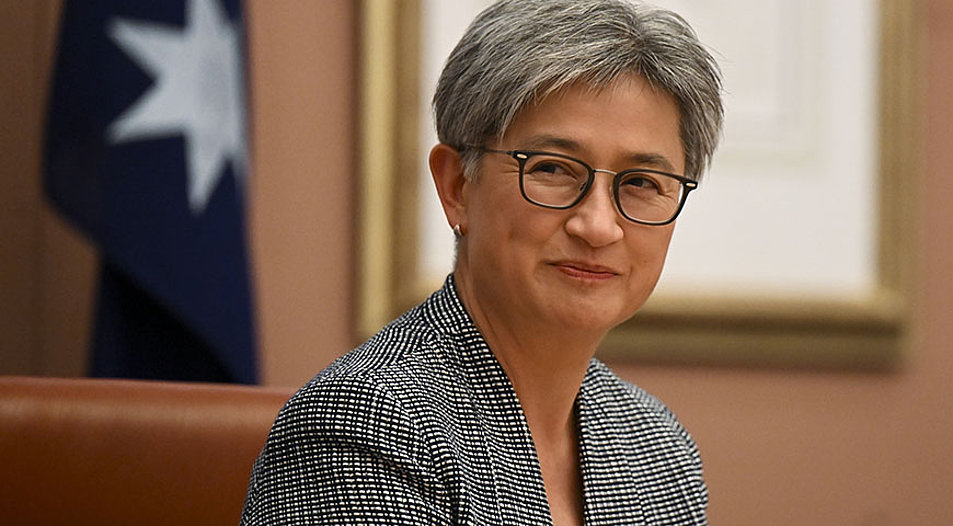 Die Außenministerin von Australien, Penny Wong. Foto: picture alliance / EPA | LUKAS COCH