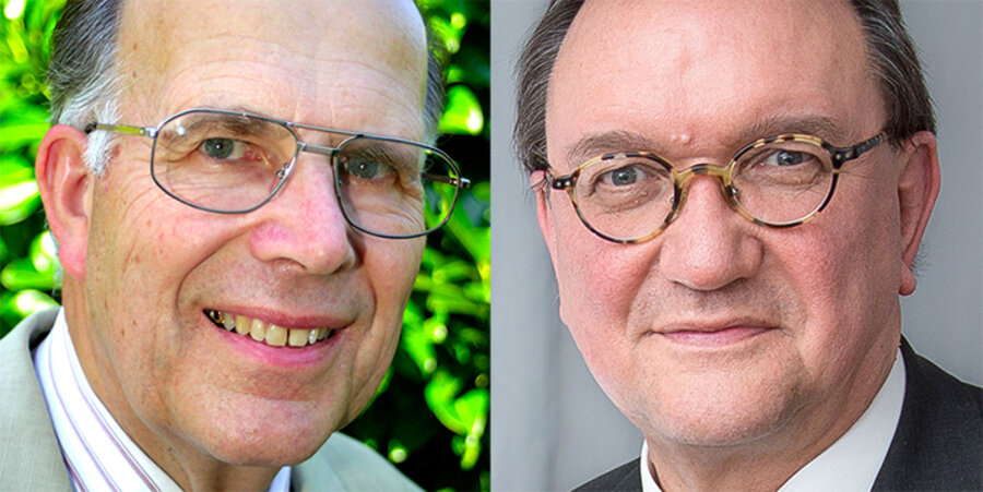v. l.: Der Islamexperte und Pfarrer Eberhard Troeger und der Bischof der Evangelischen Kirche von Kurhessen-Waldeck, Martin Hein. Fotos: Privat, medio.tv/schauderna