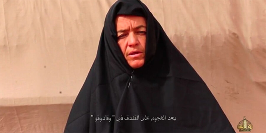 Die entführte evangelische Schweizer Missionarin Beatrice Stöckli mit schwarzem Kopftuch. Screenshot: Video Al-Kaida