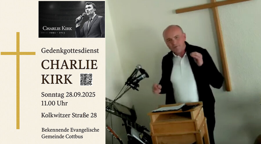 Der Gedenkgottesdienst der Bekennenden Evangelischen Gemeinde (BEG) Cottbus fand am 28. September. Grafik: BEG; Screenshot: YouTube/ Bekennende Evangelische Gemeinde Cottbus