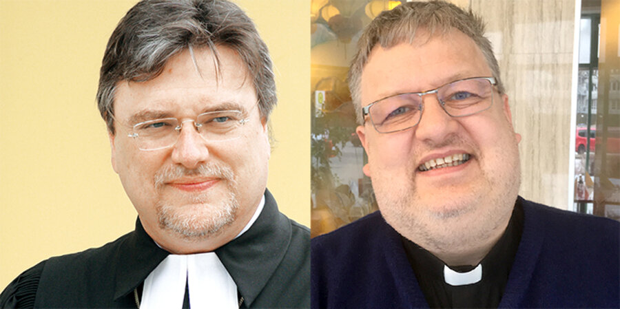 v. l.: Der Kirchenpräsident der Evangelischen Landeskirche Anhalts, Joachim Liebig, und der Pastor der Evangelisch-­Lutherischen Friedenskirche in Hamburg, Thies Hagge. Fotos: Evangelische Landeskirche Anhalts; Privat