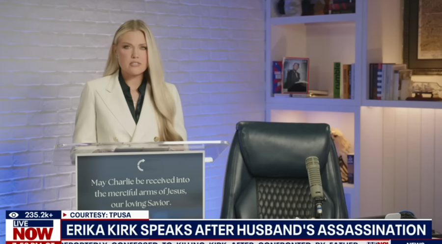 Erika Kirk wandte sich in einem Video an die Öffentlichkeit. Screenshot: YouTube/Fox News