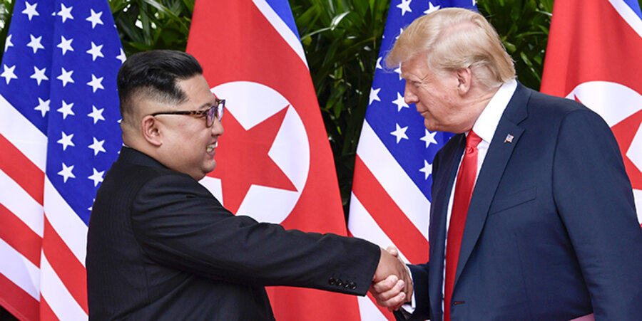 v. l.: Nordkoreas Machthaber Kim Jong-un und US-Präsident Donald Trump trafen sich in Singapur. Foto: picture-alliance/AP Photo