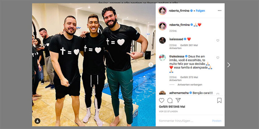Der brasilianische Fußballspieler Roberto Firmino (Mitte). Screenshot: instagram.com/roberto_firmino