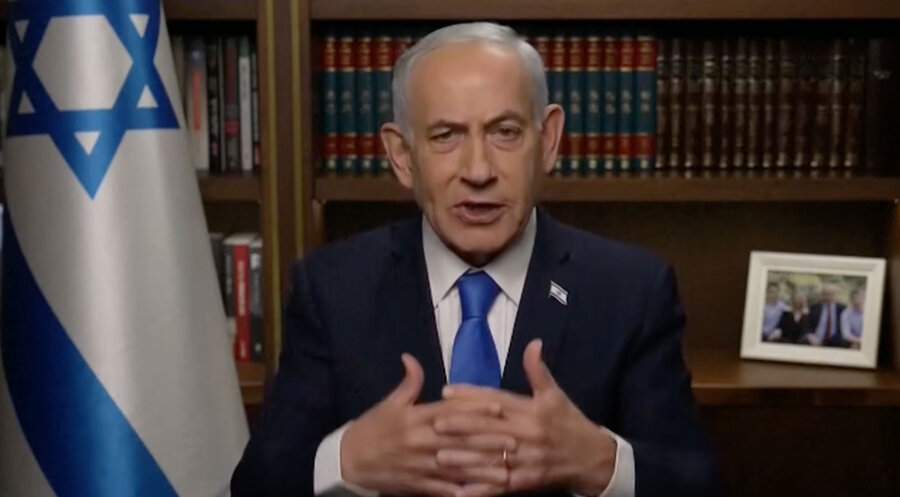 Der israelische Premierminister, Benjamin Netanjahu, bei seiner Ansprache. Screenshot: X.com/Benjamin Netanyahu